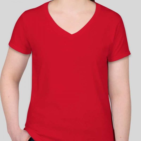חולצת כותנה גזרת נשים צווארון וי צבע אדום [מותג – T-Wear]