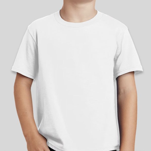 חולצת כותנה בצבע לבן לילדים צווארון עגול שרוול קצר [ מותג T-Wear ]