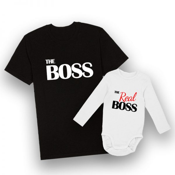 סט לאבא ולתינוק עם הדפס “The Boss”
