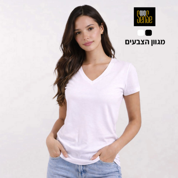 חולצת כותנה בגזרת נשים וי איכותית Sense [הדפסה על צד אחד]