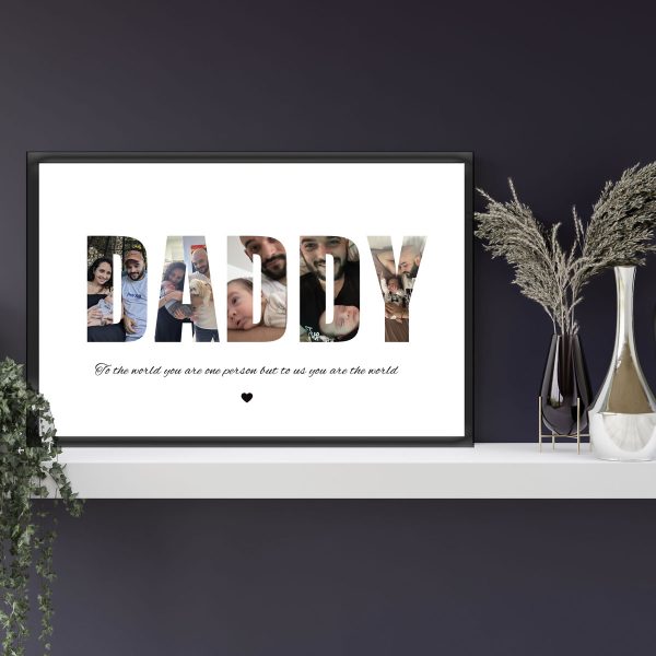 הדפסת תמונה בעיצוב Daddy על מתכת בתוך מסגרת שחורה בגודל A3