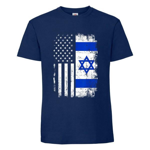 חולצת כותנה איכותית לתמיכה בישראל דגם “Vintage Israel & USA”