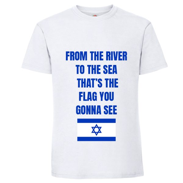 חולצת כותנה איכותית לתמיכה בישראל דגם “From the river Flag Version”