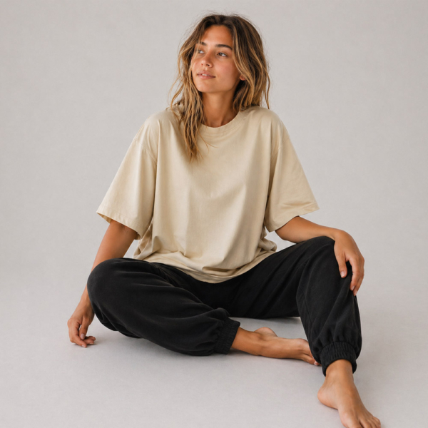 הדפסה על פיג׳מה חולצת אוברסייז ומכנס טרנינג בהתאמה אישית