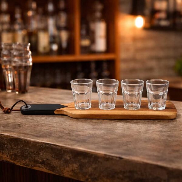 משטח עץ עם חריטה ו4 צייסרים