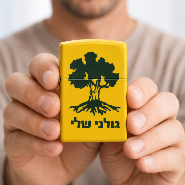מצית זיפו דגם גולני שלי צהוב עם חריטה אישית בזהב מותג [Zippo]