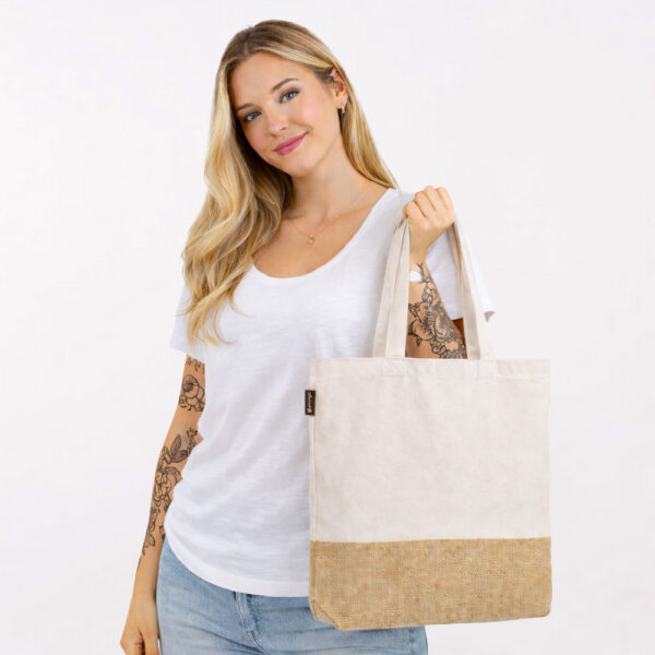 תיק ספר כותנה בשילוב יוטה דגם טבע בעיצוב אישי