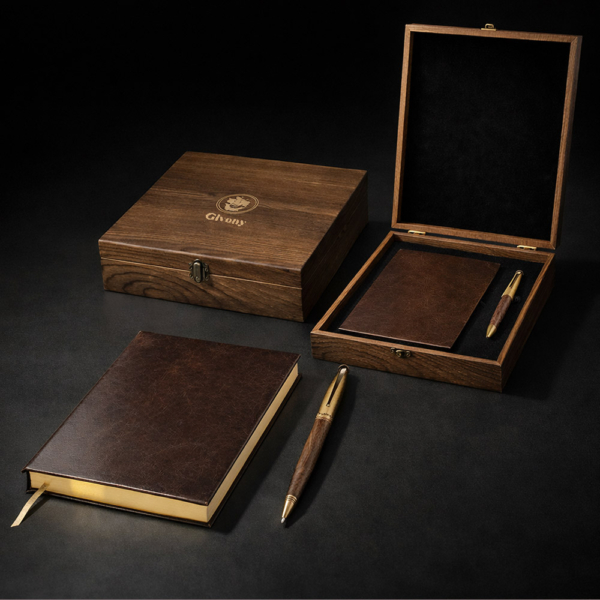 סט יוקרה בעיצוב אלגנטי עט X-PEN + מחברת בעטיפת PU בקופסת עץ מהודרת מותג [Givony]