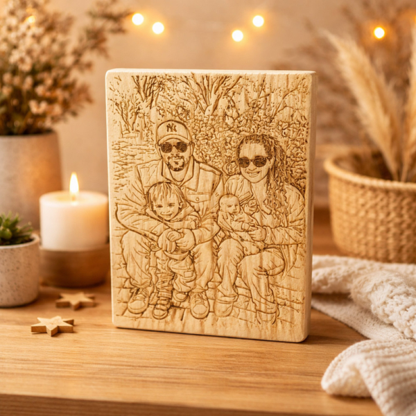 *Heartwood* – בלוק עץ עם חריטה אישית מתמונה