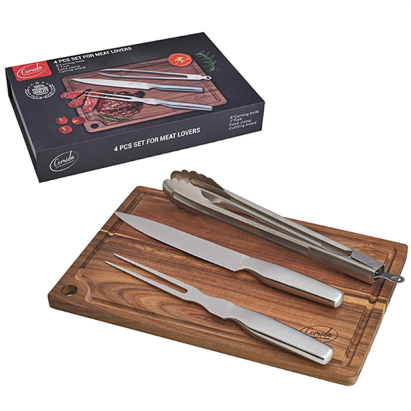 סט BBQ יוקרתי Comida – לוח עץ ACACIA עם חריטה בלייזר אישית
