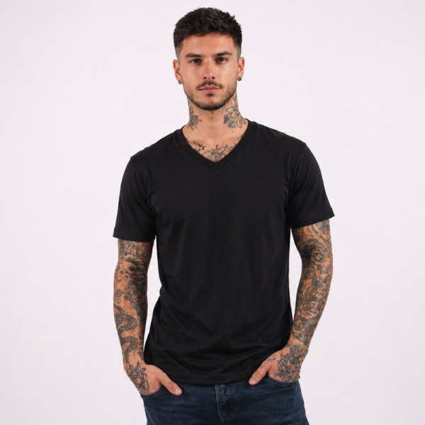 חולצת צווארון וי כותנה איכותית T-Wear [הדפסה על שני צדדים]