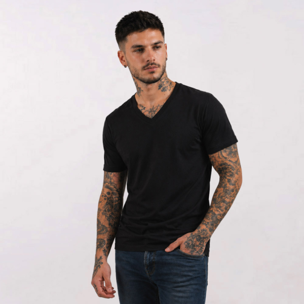 חולצת צווארון וי כותנה איכותית T-Wear [הדפסה על צד אחד]